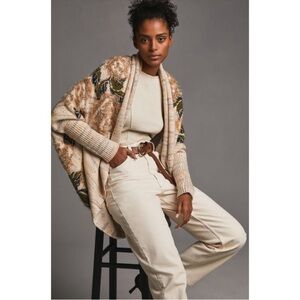 Anthropologie Metallic Stitch Floral Knit  Cardigan